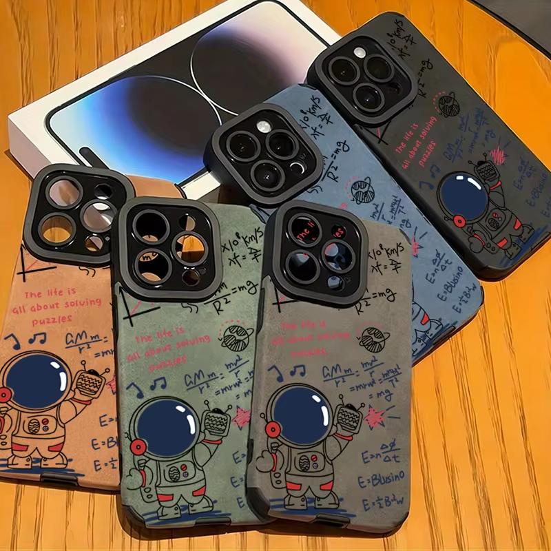 Fun Astronaut Print Shockproof Phone Case for iPhone 17 16 Pro 15 14 13 12 11 Pro Max Air X XR XS Max Leather Soft Cover