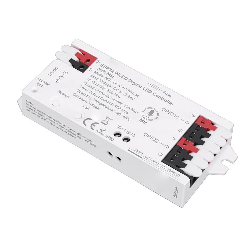 LED Strip Controller Built in Mic Music Sync WiFi APP Control Over 100 Lighting Effects Addressable LED Controller for