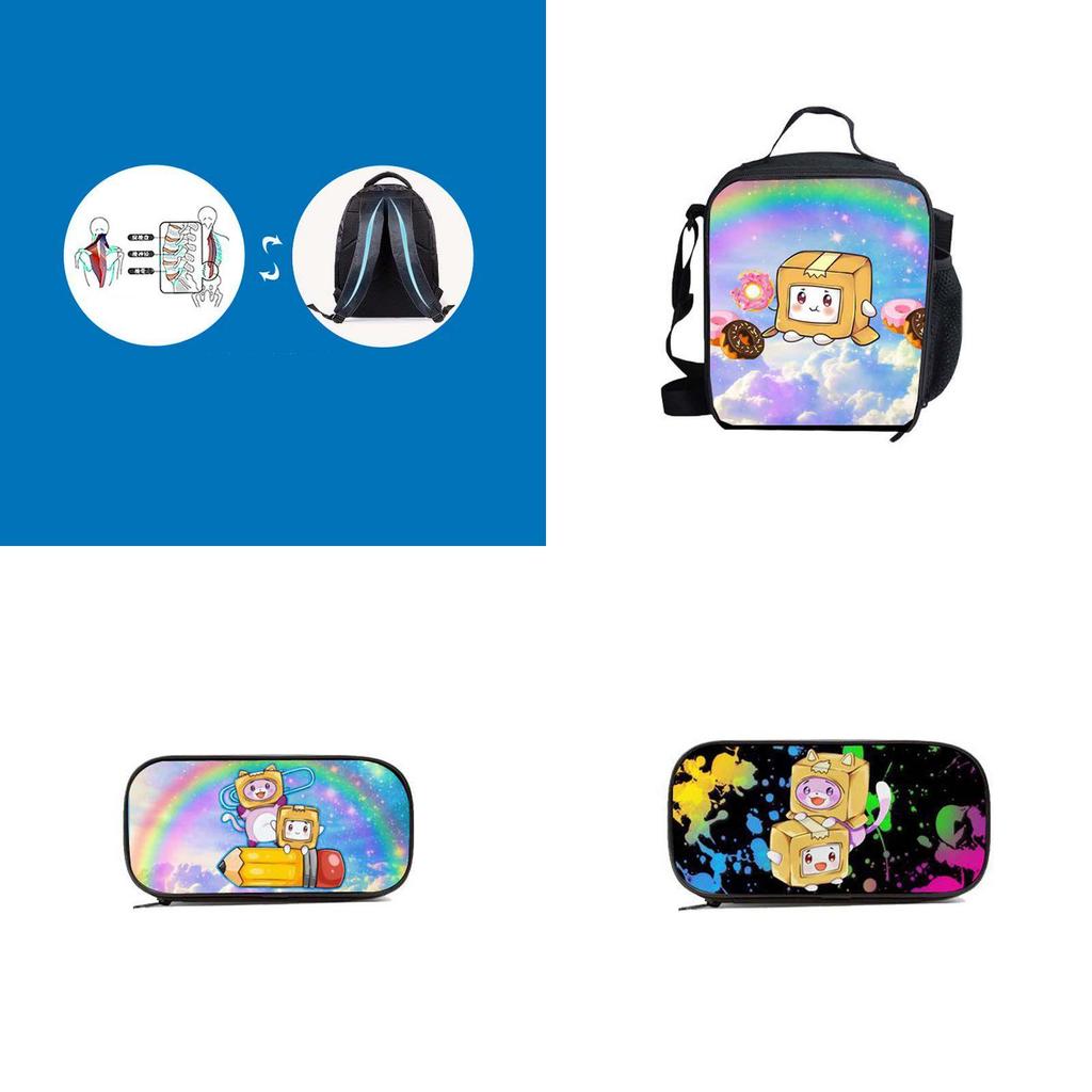Lankybox Cartoon Lunch Bag Set 3 Piece Shoulder Backpack Package