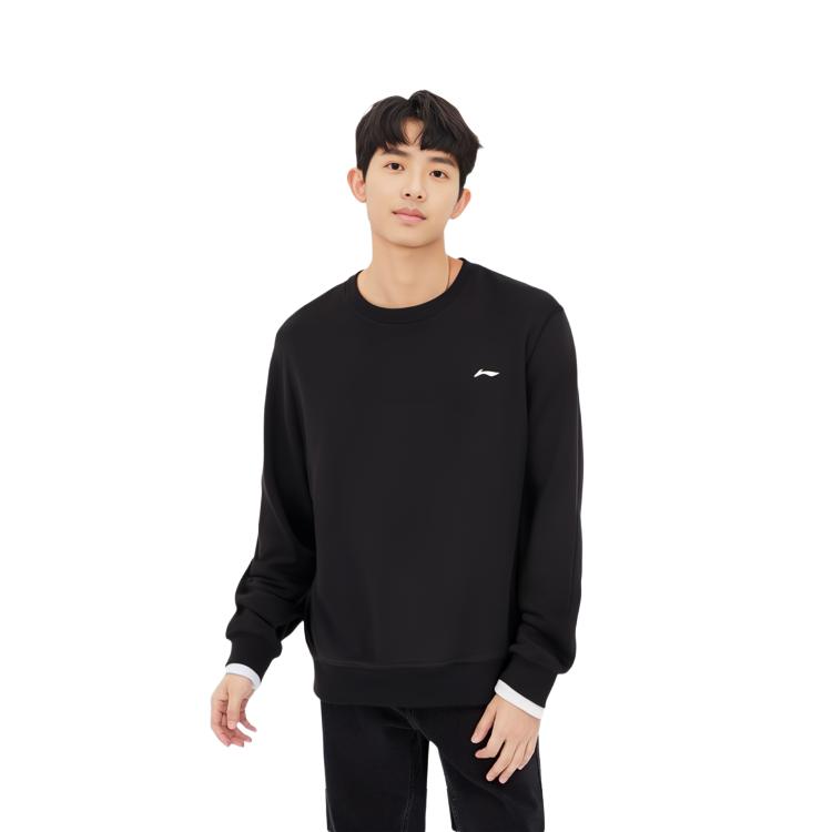 Li Ning Sweatshirts Men's Black Crew Neck Moderate Regular AWDTC73-1