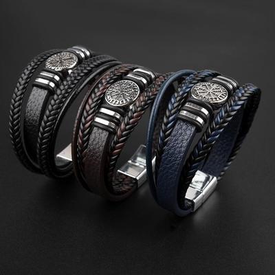 Men's Multi-layer Punk Leather Compass Bracelet - European and American Fashion Trend