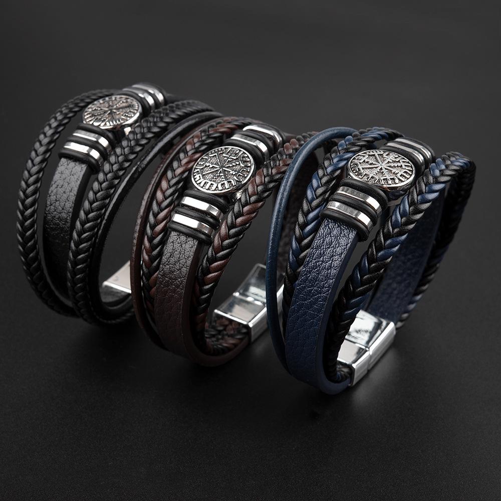 Men's Multi-layer Punk Leather Compass Bracelet - European and American Fashion Trend