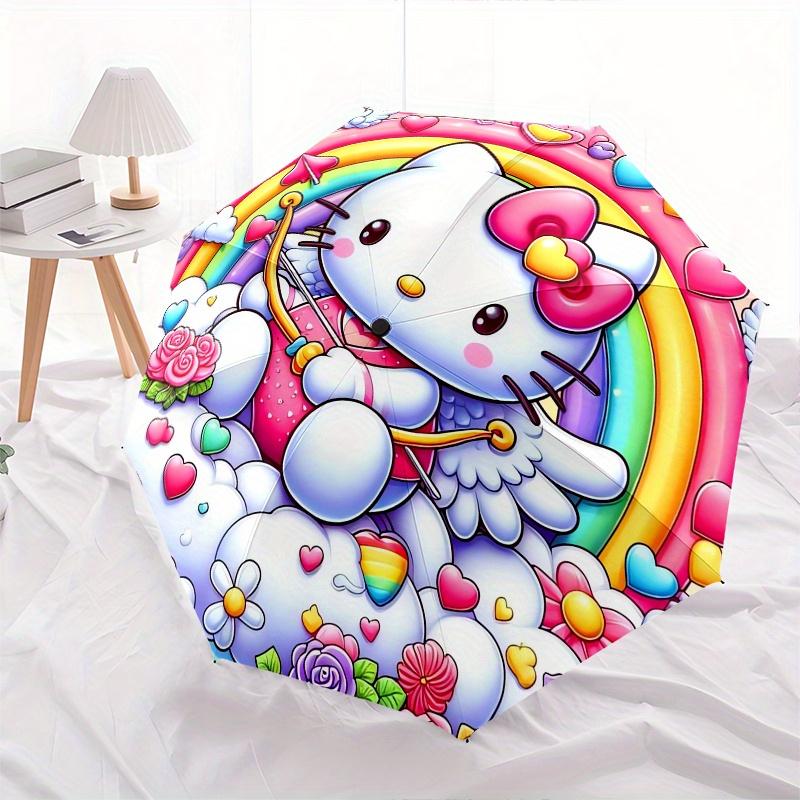 Hello Kitty,Rainbow Automatic Folding Umbrella-Simple 8-Rib Design, Bright Cartoon Pattern, Durable Iron Frame, Suitable For Travel, Outdoor