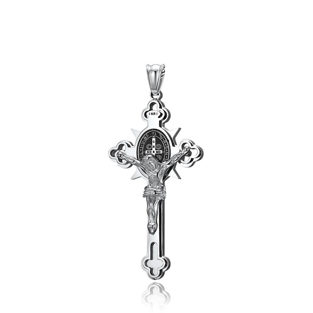 Vintage Christian Jesus Cross Pendant Necklace Men's Stainless Steel Religious Jesus Necklaces Prayer Baptism Jewelry