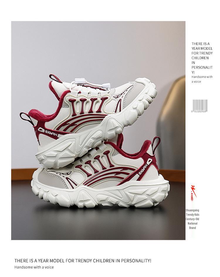 Shuangxing Kids' Cozy Velvet-Lined Easy-On Cotton Sneakers