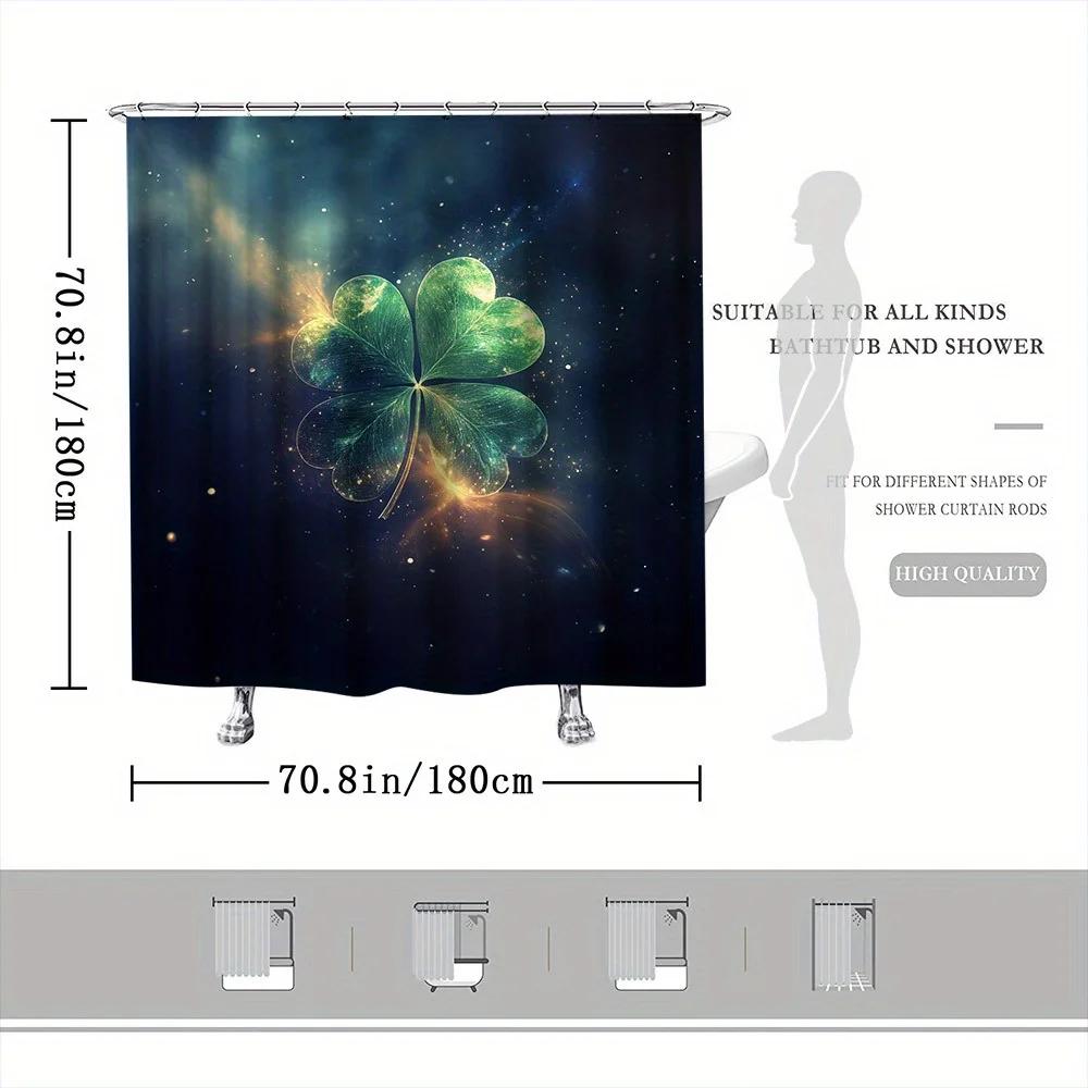 1pc St. Patrick's Day Polyester Shower Curtain - Floral Print, Fade Resistant, Machine Washable, 12 Hooks
