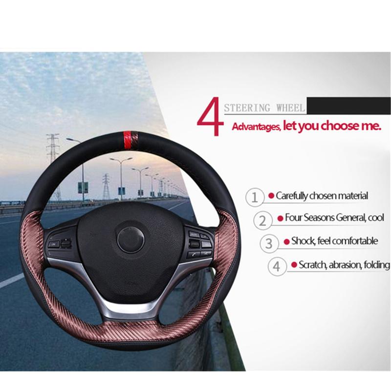 New 1× Brown Wearproof PU Leather 37-38CM Vehicle Interior Trim Steering Wheel Cover