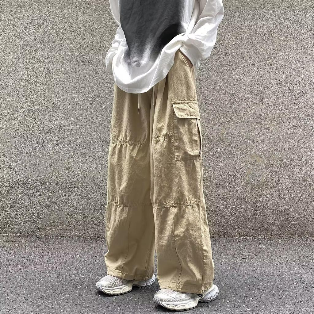 Overalls men's autumn new trendy brand ins multi-pocket loose straight pants couple drawstring casual pants