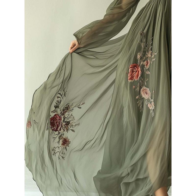 2025 Jaro/Léto Abstraktní Potisk Lokace Maxi Šaty s Dlouhým Rukávem