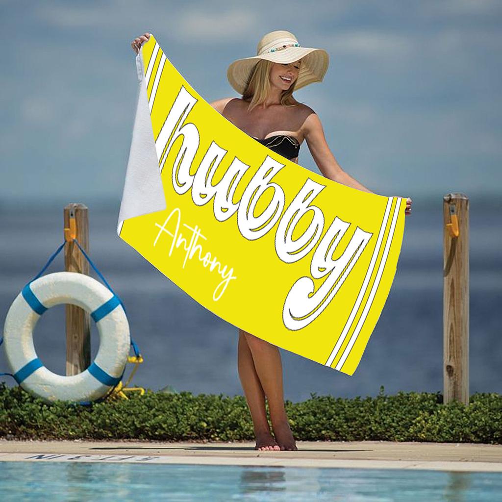 Personalized Custom Beach Towel Portable Oversized Bath Towel Print Wifey Hubby Color Beach Towel for Birthday Gift Wedding Gift