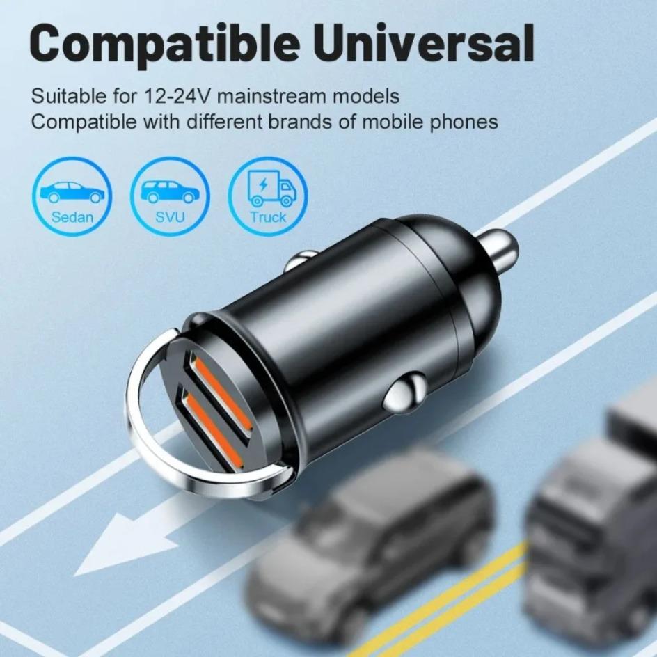 Mini Car Cigarette Lighter One Trailer Two Car Charging Plug Fast Charging Car Charger USB C Car Phone Chargers Adapter