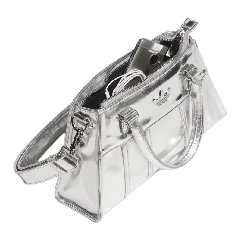 Adidas Oryginalna poliuretanowa torebka klepsydra, torebka w kształcie rybiej ości, torebka do ręki, torebka na ramię, torebka crossbody Regularna damska srebrna Adidas JP0405