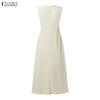 ZANZEA Women Casual Round Neck Solid Color Sleeveless Long Dress