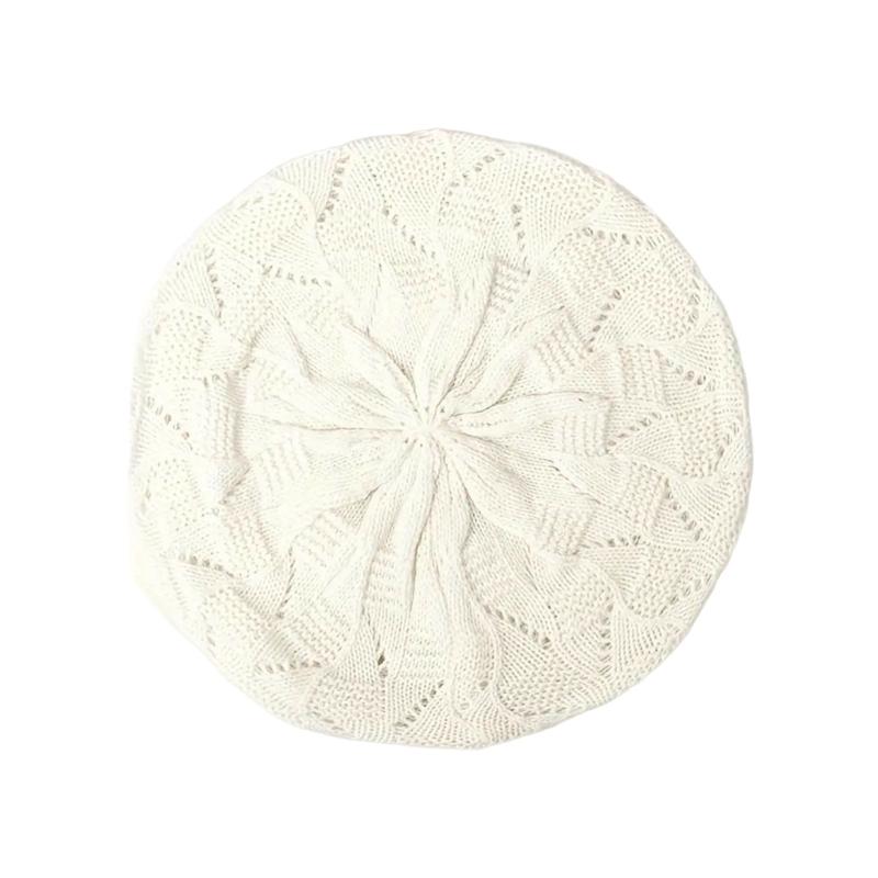 Elastic Stretchy Hollowed Beret Cap Breathable Lady Casual Painter Hat For Office Women and Teens Girl Everyday Wear