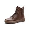 Koznoy 4cm British Style Genuine Leather Retro Lace Up Hight Top Motorcycle Ankle Boots Autumn Winter Woman Plush Flats Shoes