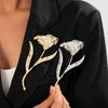 Romantic Huge Metal Tulip Flower Brooches 2-Color Big Plants Easy-Match Brooch for Women's Clothes Backpack Pins Gifts