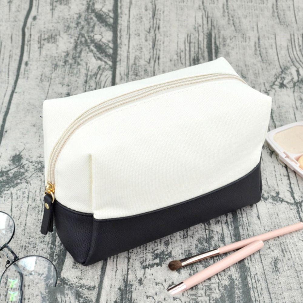 

Portable Cosmetic Pouch Canvas PU Splicing Wash Purse Color Collision Toiletry Case Women оранжевый