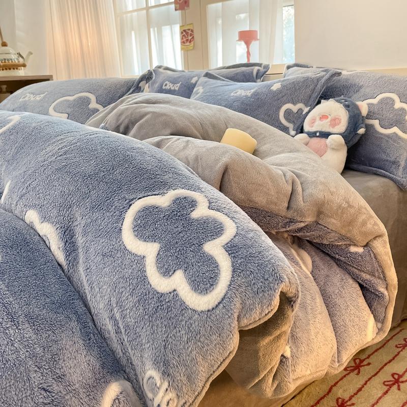 White Plant Flower Milk Velvet Duvet Cover Green Reversible Soft Skin-friendly Comforter Cover Adult Kid Bedroom Winter Bedding