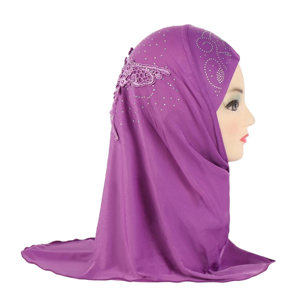 Easy To Wear Girls Instant Hijab Scarf Muslim Hijabs Handmade Flower Amira Lovely Flower Headscarf Turban for 2-6 Years Kids