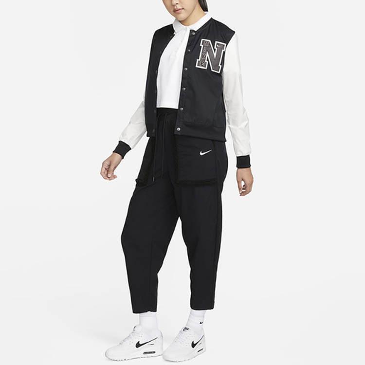 Nike Logo Print Single-Breasted Long Sleeve Baseball Jacket Women Jackets Black DZ4631-010