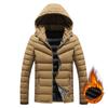 Rib Clothing Cotton Jacket Men's Winter Solid Color Slim Fit Removable Hat Trendy Plush Thickened Top Jacket Men