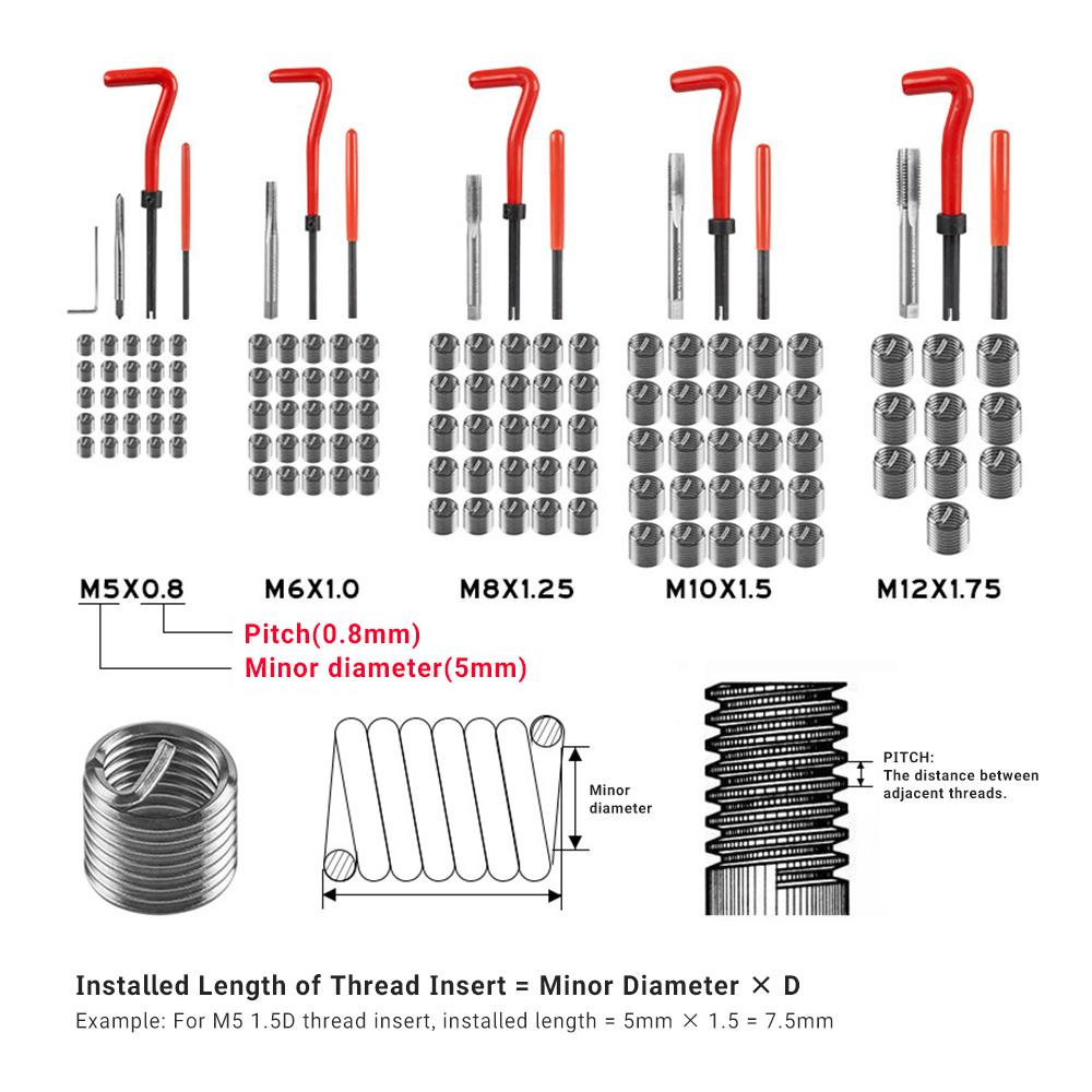 Comprehensive Thread Repair Tools 88-131pcs M5-M12 Metric Restorer With Red Storage Case For Car Garage And Mechanical Workshop