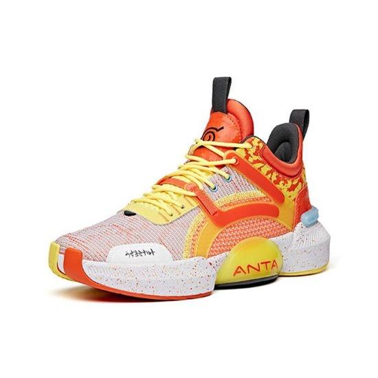 Anta Naruto X Uzumaki Naruto Stoßdämpfend Rutschfest Verschleißfest Atmungsaktiv Mittelhohe Basketballschuhe Herren Sneaker Orange Gelb 112121615S-1