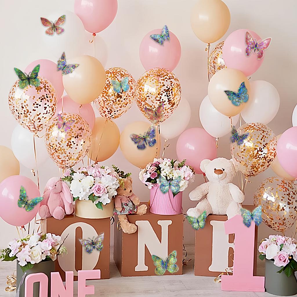 Laser Gold Foil Butterfly Wall Sticker 3D PET Retro Decal DIY Scrapbooking Hollow Butterfly Stickers for Home Decor