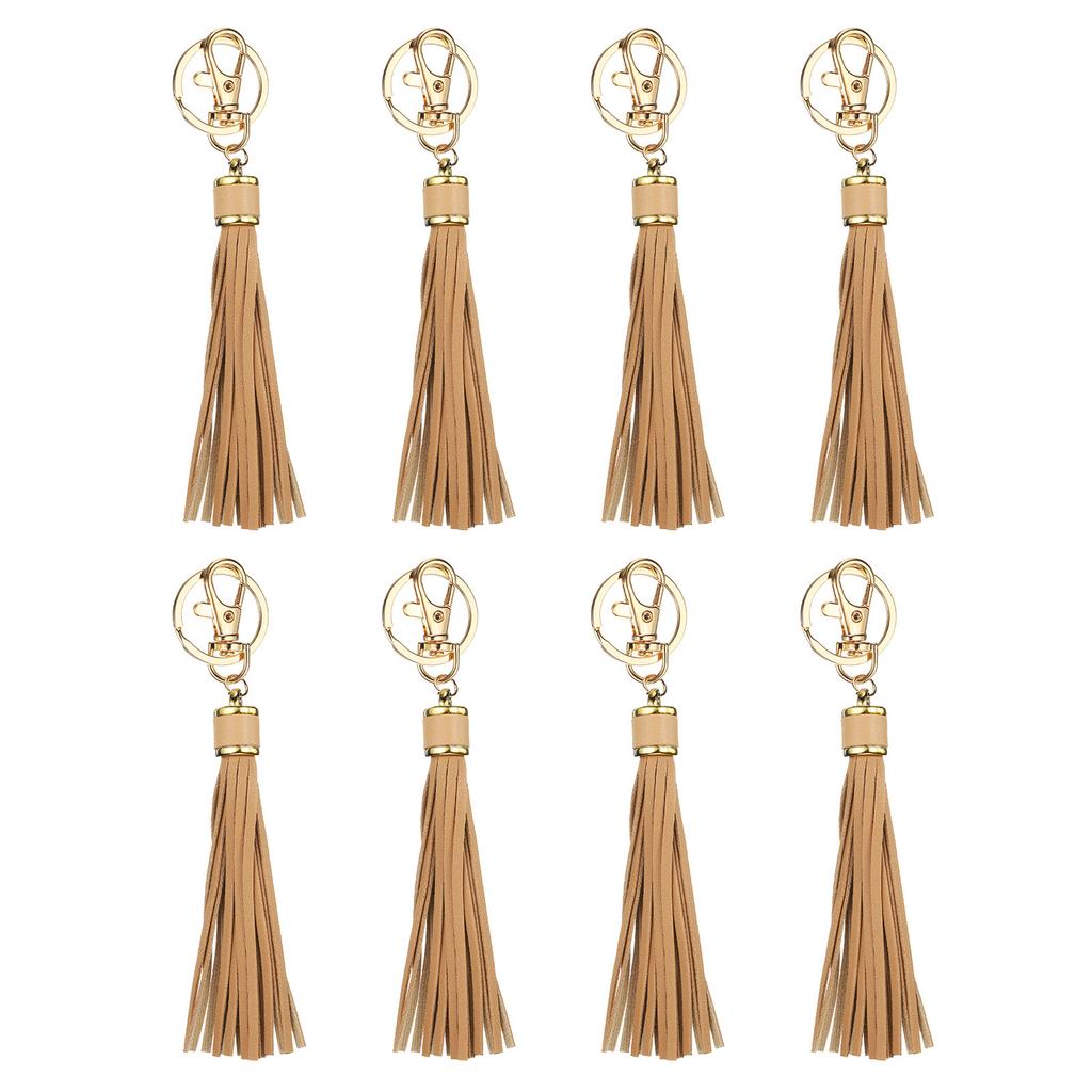 8pcs PU Leather Tassels PU Tassels with Key Rings Tassel Curtain Bag Tassel for Jewelry Making Phone Straps Handbag DIY Crafts
