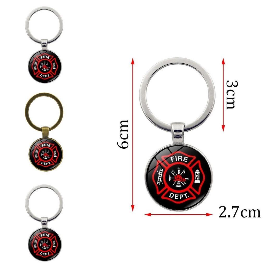 Klassiek brandweerembleem, tijdsedelsteen sleutelhanger, stijlvolle metalen sleutelring