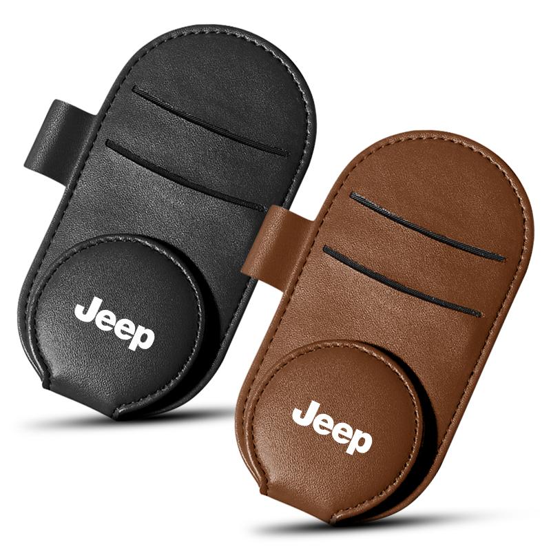 Leather Car Glasses Clip Sun Visor Multi-function Sunglasses Clip For Jeep Renegade Tyre Stem Air Caps Wrangler JK JL Grand Cherokee Compass Patriot