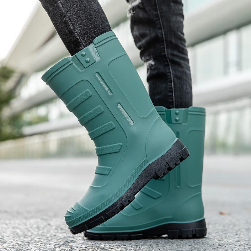 Men's Waterproof Non-Slip High-Top Rubber Rain Boots for Fishing and Car Wash