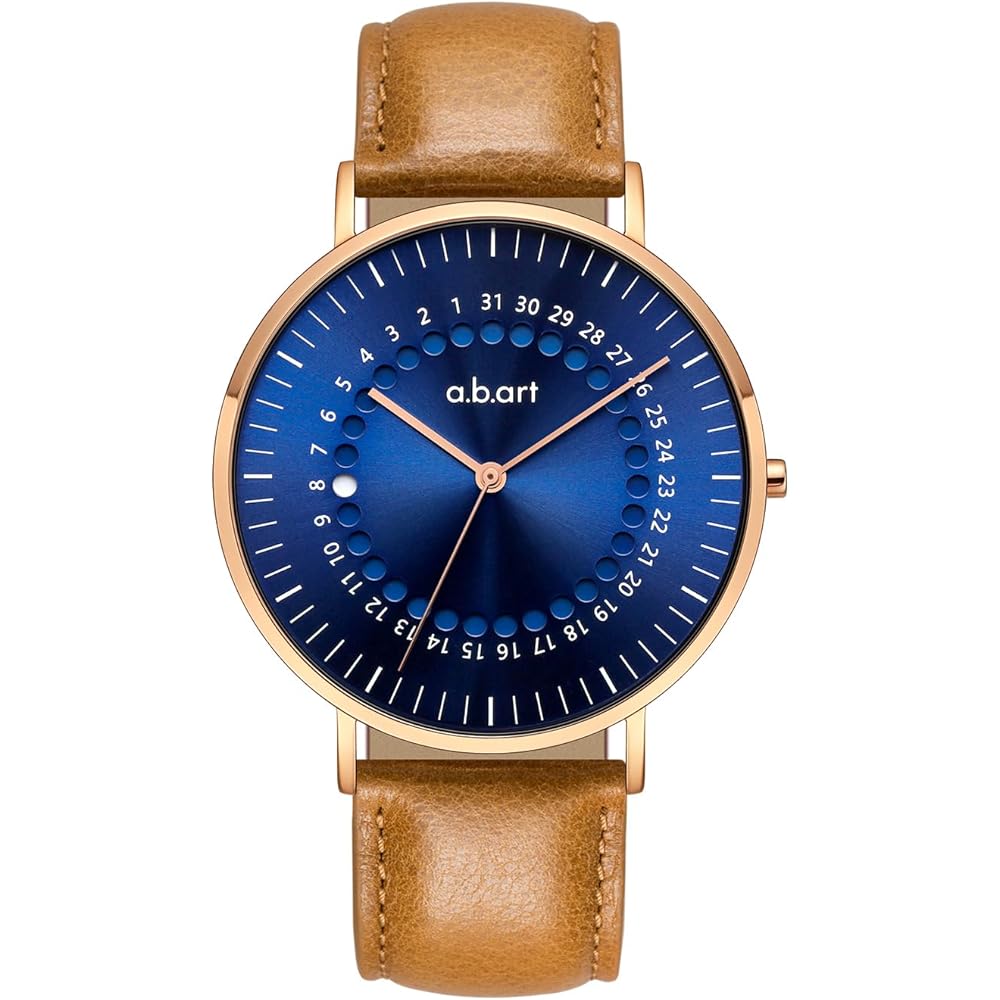 a.b.art Men s Quartz Watch Swiss Parts 41mm Blue Dial Brown Leather Strap Waterproof Minimalist Design