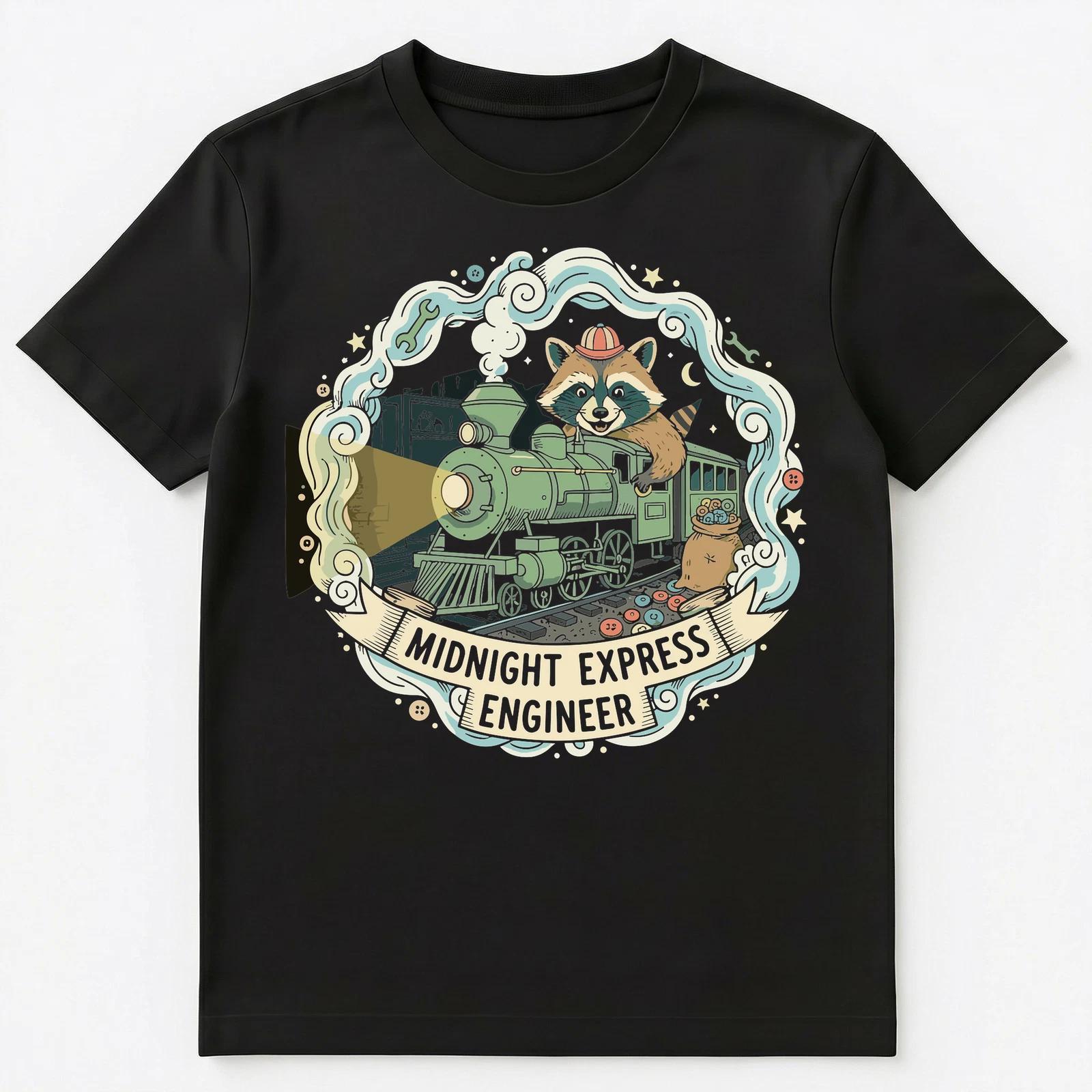 Raccoon Conductor Train Enthusiast Model Railway Unisex T-Shirt S