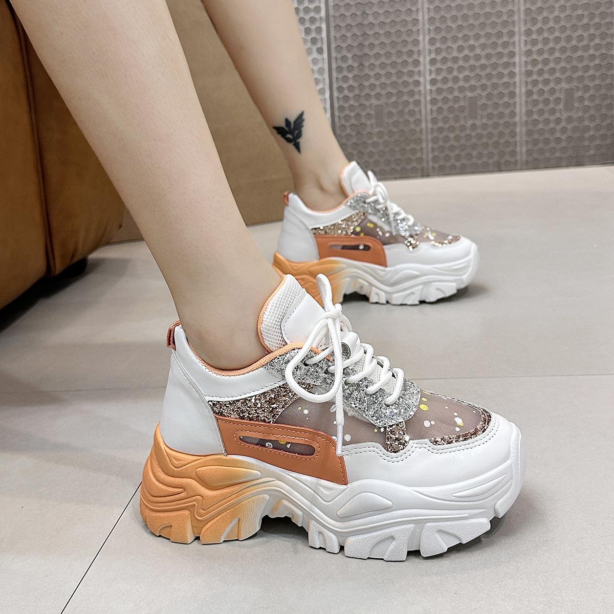 

Dad Shoes Женские летние новые сетчатые дышащие туфли с толстой подошвой Универсальные повседневные кроссовки 35