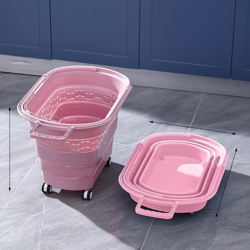 Thickened Plastic Shopping Basket with Wheels Handheld KTV Basket Convenience Store Caddy Vegetable Basket Pull Rod Basket