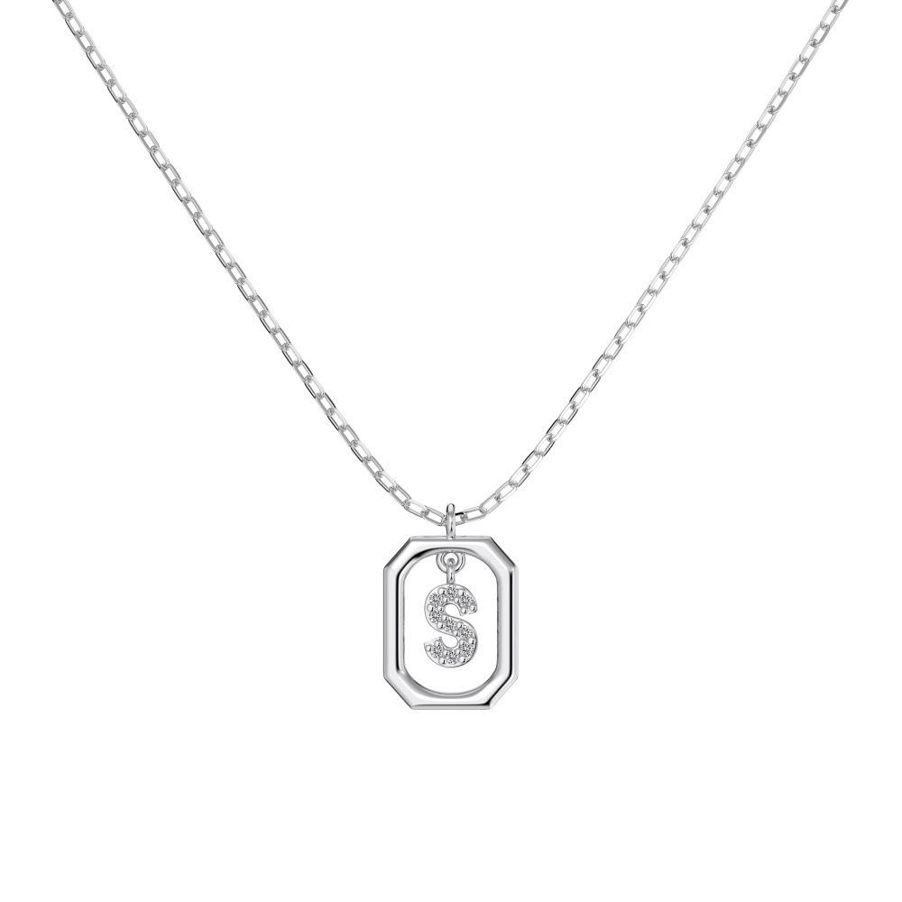 925 Silver Alphabet Pendant Necklace with Zircon Detailing - Women's Elegant & Unique Design