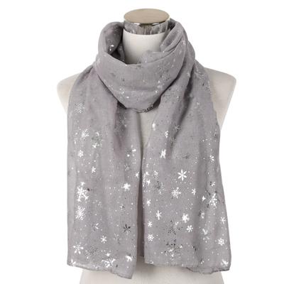 Damen Seidenschal mit Druck, neue Herbst-Winter-Mode, Retro-Weihnachtsgeschenk, Schneeflocke, Silber, Polka Dot, Lady Print, lässiger Voile-Schal, Wickelschal