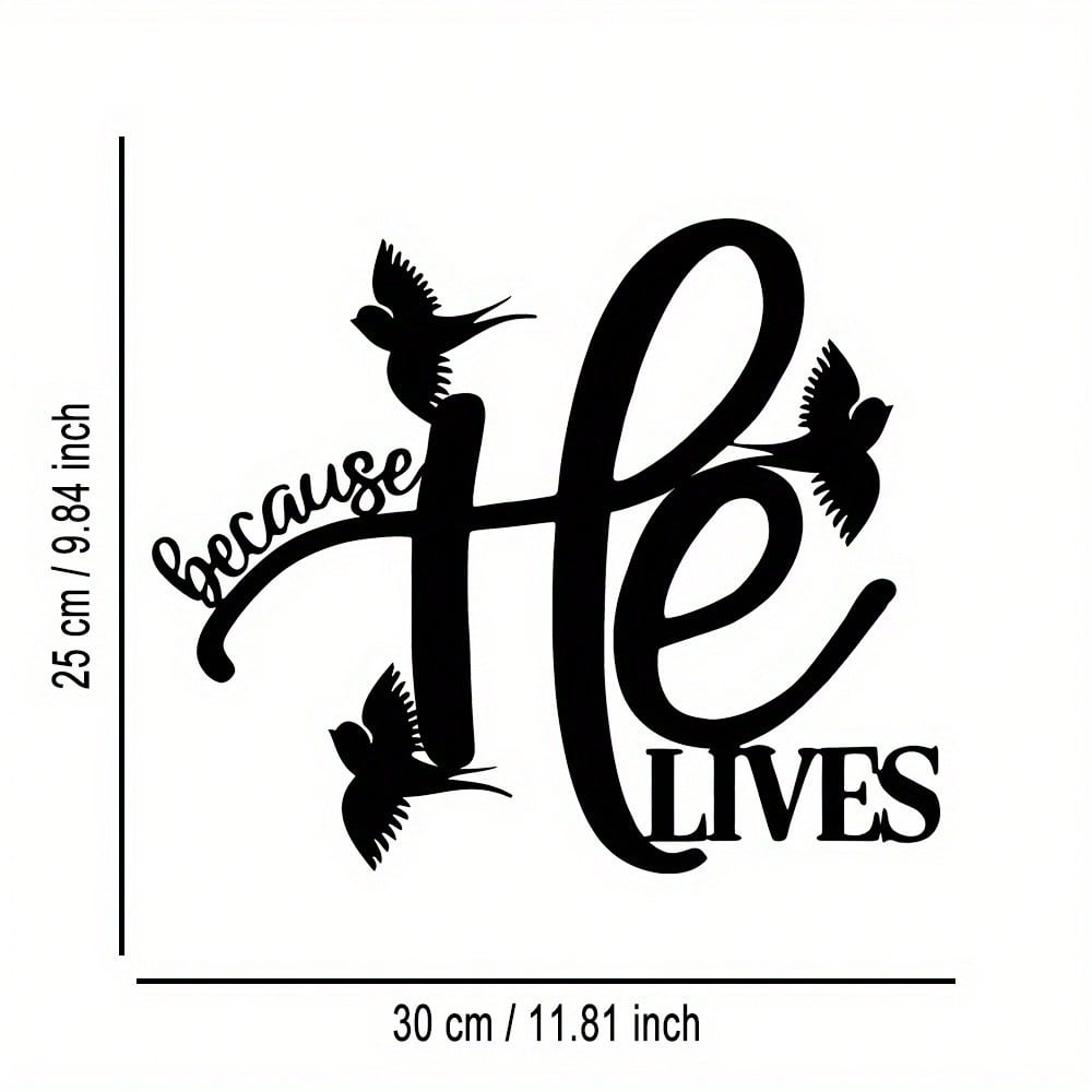 Religious Metal Wall Art He Lives Inspirational Cross Birds Cursive Script Golden Background Christmas Gift разноцветный
