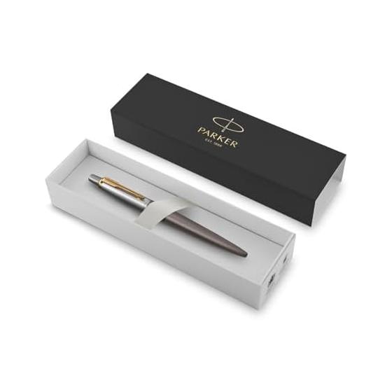 PARKER Jotter Ballpoint Pen, Medium Point, Black Ink, Grey GT, Gift Box, Official Import 2213785