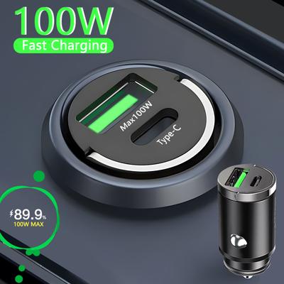 100W Mini Car Charger Lighter Fast Charging for QC3.0 Mini PD USB Type C Car Phone Charger for Samsung Huawei