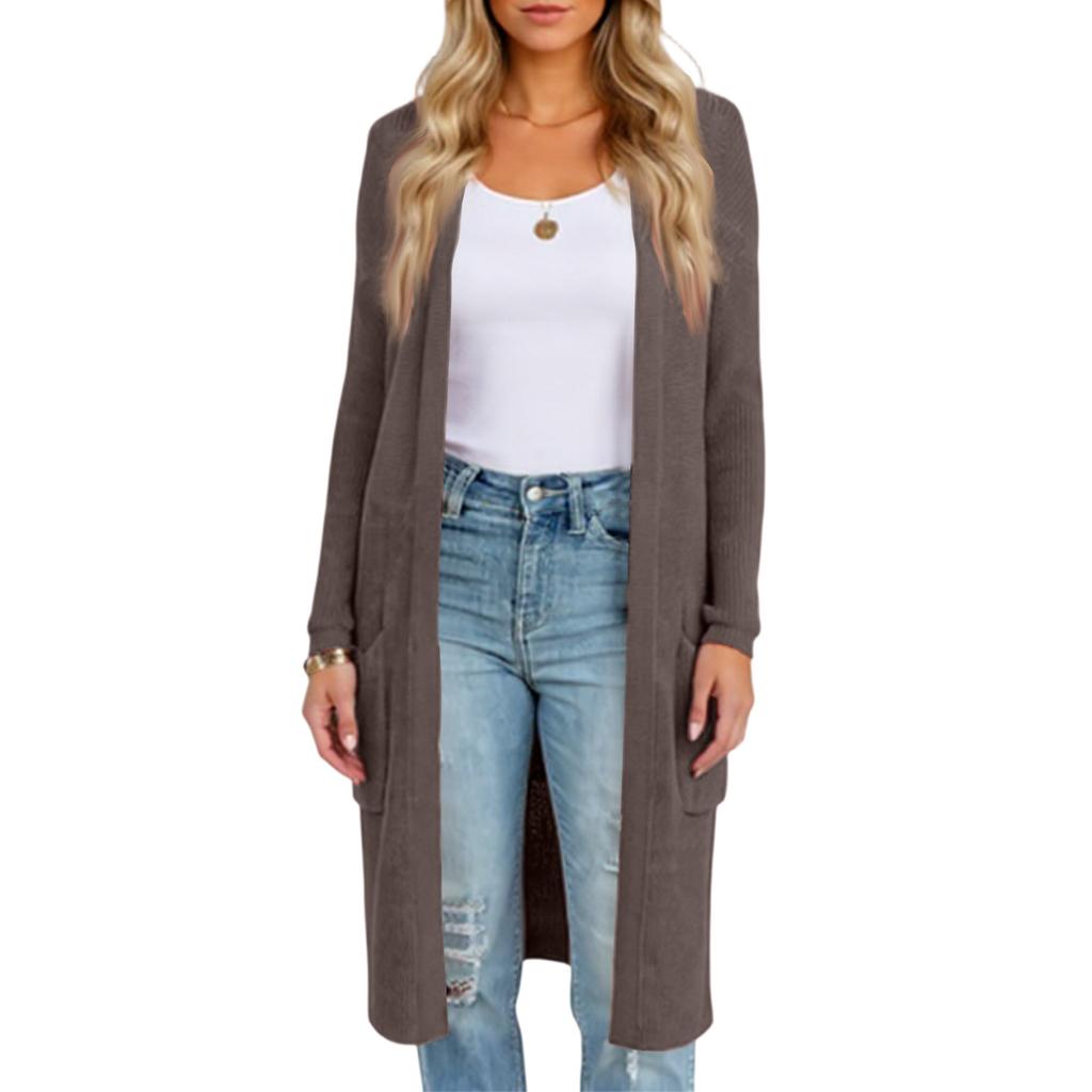 Fashionable Women's Long Knitted Sweater Cross-border  Winter Knitted Jacket