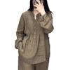 Completo da Donna 2 Pezzi Moda Ufficio Signora Cotone Lino Manica Lunga Casual Ampio Pantalone a Gamba Larga Completo Primavera Autunno Set da Donna