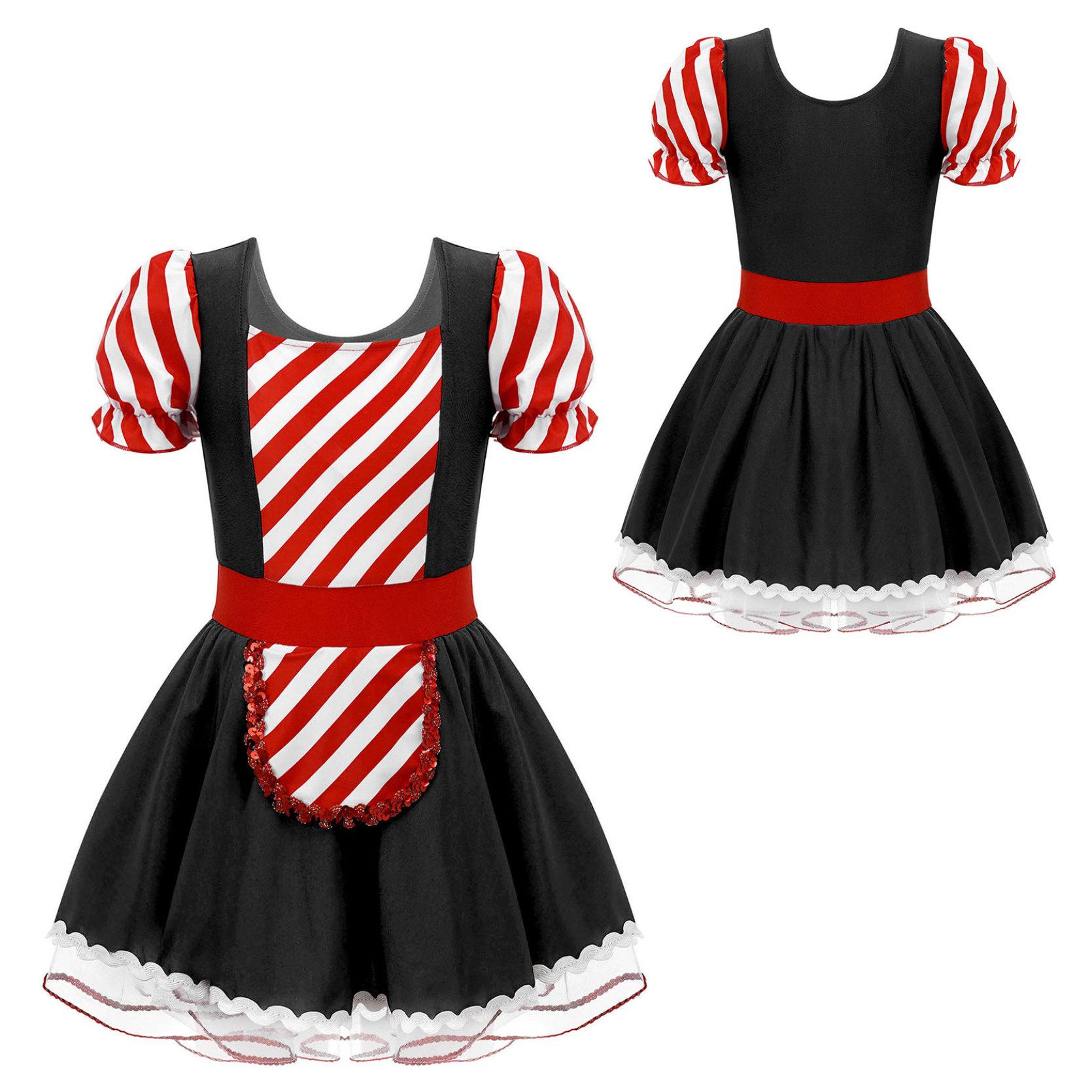 

Детское Рождественское Пряничное Платье-пачка для танцев с рукавами-пузырями и леденцом-костью для косплея 15-16 Years чёрный