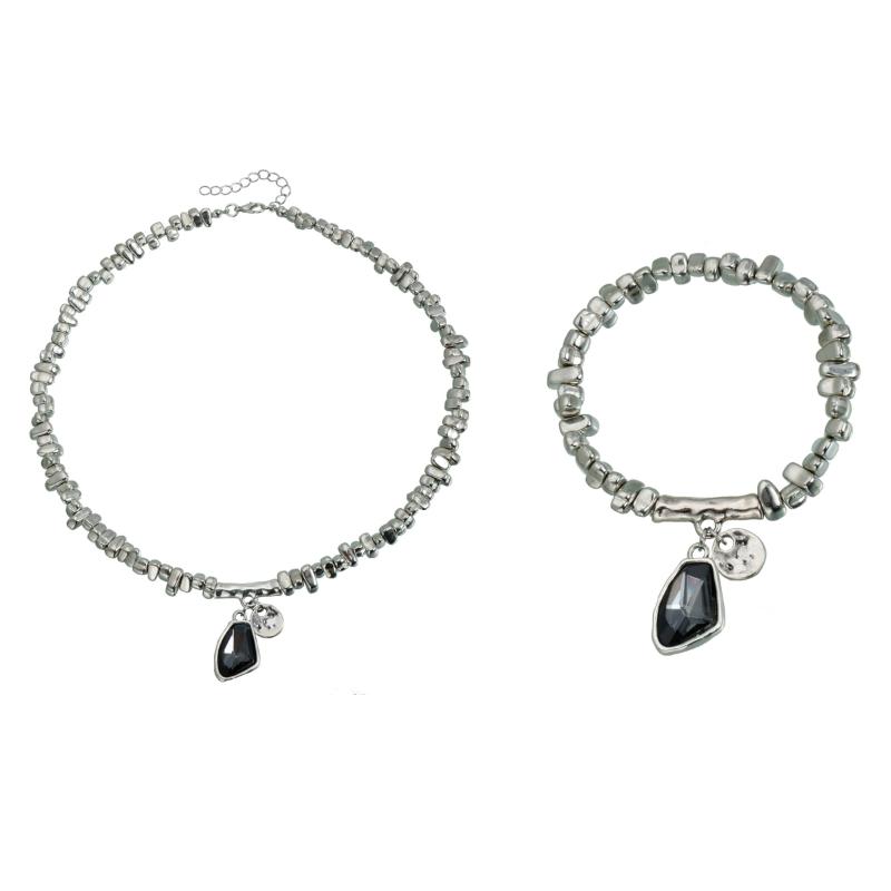 1/2Pcs Fashion Elegant Metal Pendant Necklace Irregular Necklaces Bracelet Cutting Metal Glitter Pendant Creative Jewelry Set