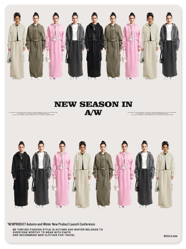 BE Women's 2024 Autumn/Winter Fashion: Hot Girl Washed Cardigan Suit & Short Sports Sweater Dress.
