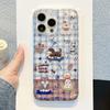 Mignon Chiot Motif Carreaux Bleus Treillis Transparent Dessin Animé Coque pour IPhone 16 15 14 17 Pro Max 13 Anti-Choc Housse Arrière Protectrice