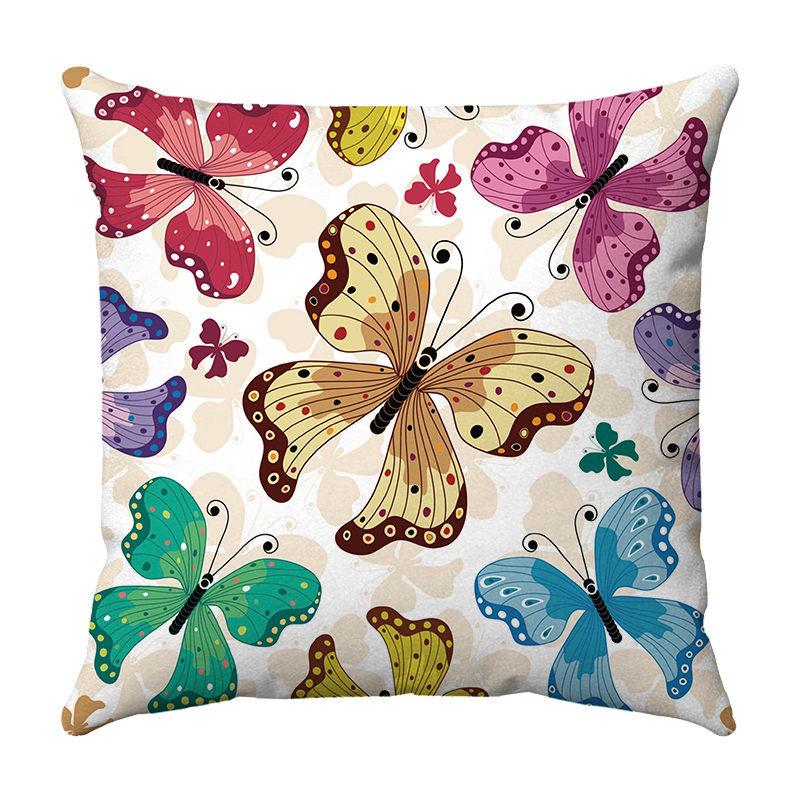 Seamless Watercolor Butterfly Digital Printing Short Plush Pillow Covers for Car Sofa Office Cushion Cover Home Goods 60x60cm