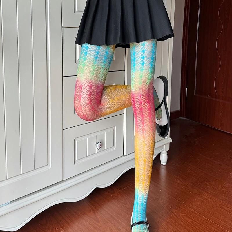 Strumpfhosen Damen Strümpfe Strumpfhosen Regenbogen Socken Dünne Streifen Bunt Frühling Herbst Farbverlauf Strumpfhosen Party Socken One Size gray