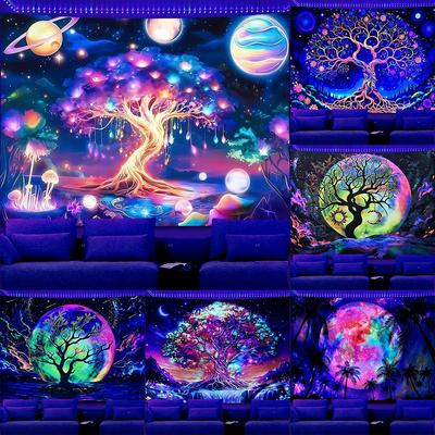 Leuchtet im Dunkeln Magischer Baum Wandteppiche UV-Reaktions Wandteppich Hintergrund Dekoration Wandbehang Schlafzimmer Party Dekoration